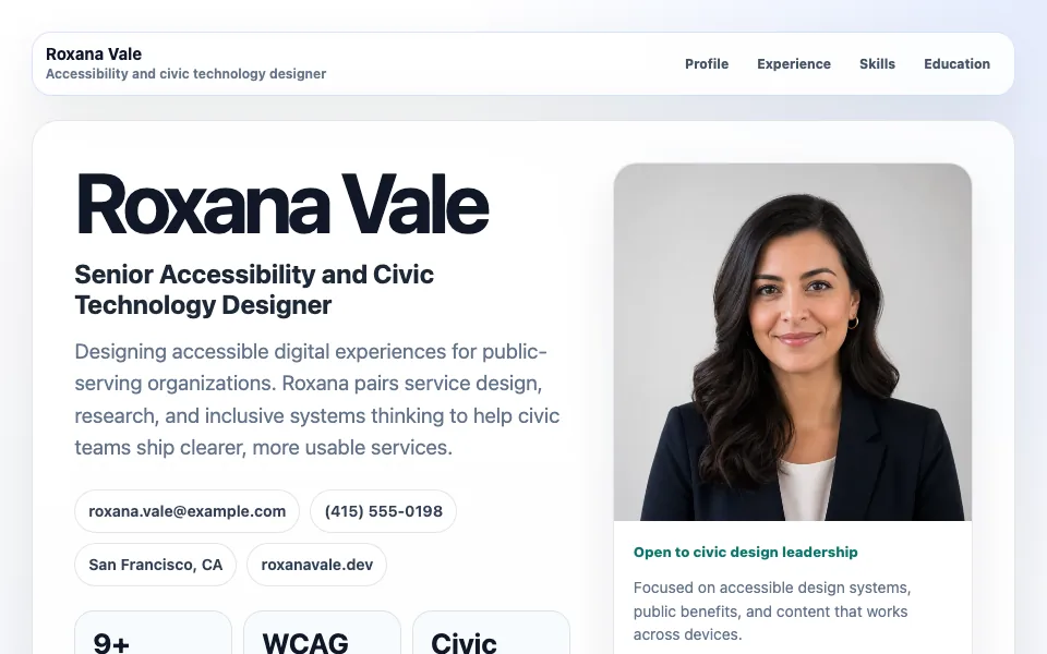 Roxana Vale resume web profile preview